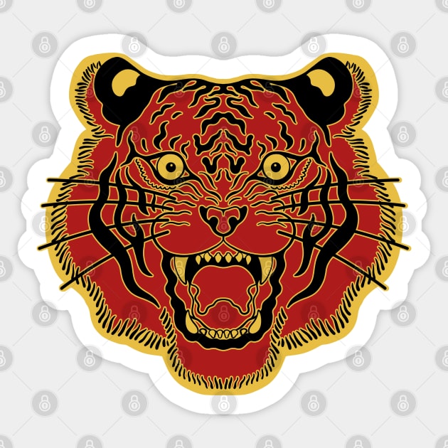 Red and Gold Traditional Tiger Face Sticker by Trippycollage